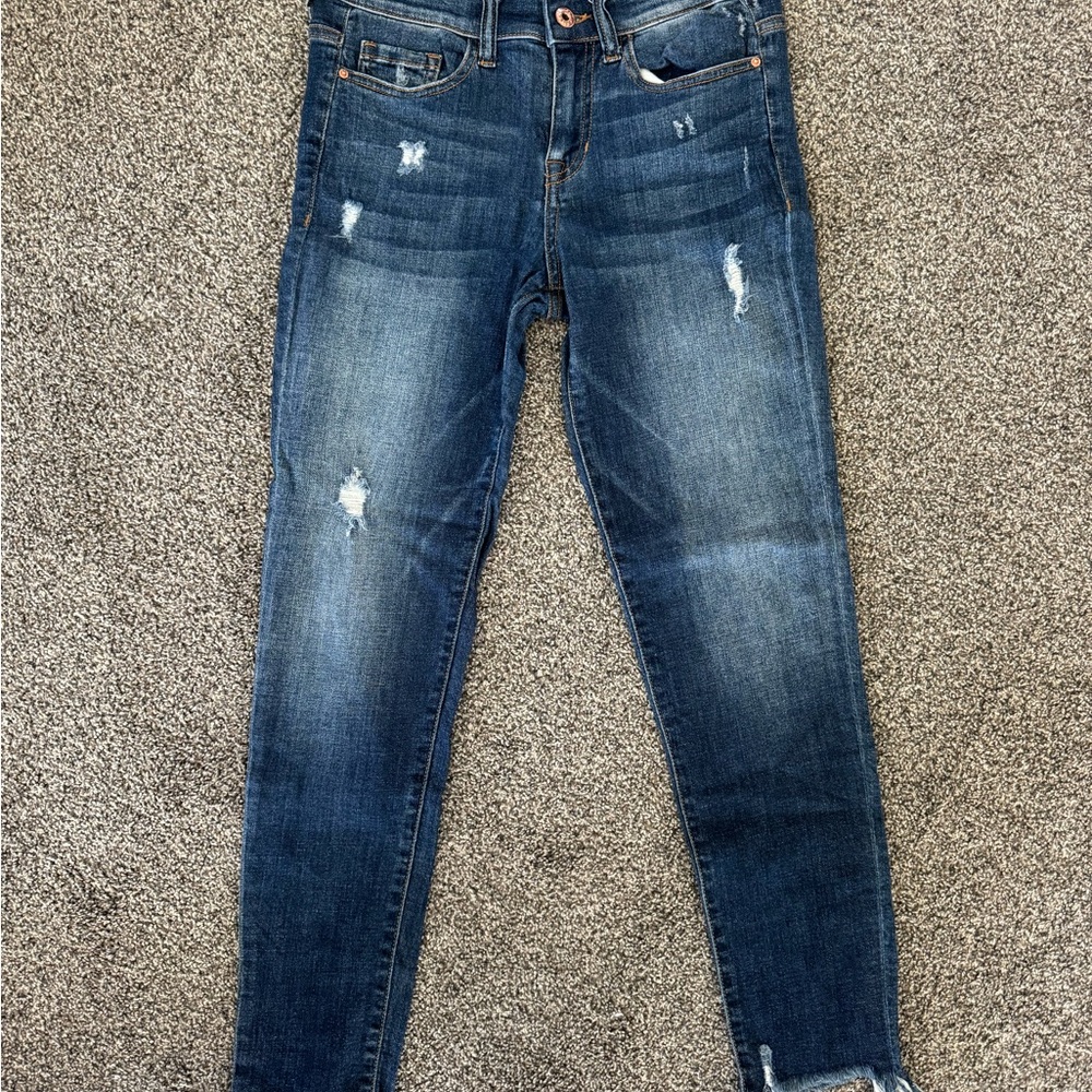 Sneak Peek Dark Blue Distressed Skinny Jeans